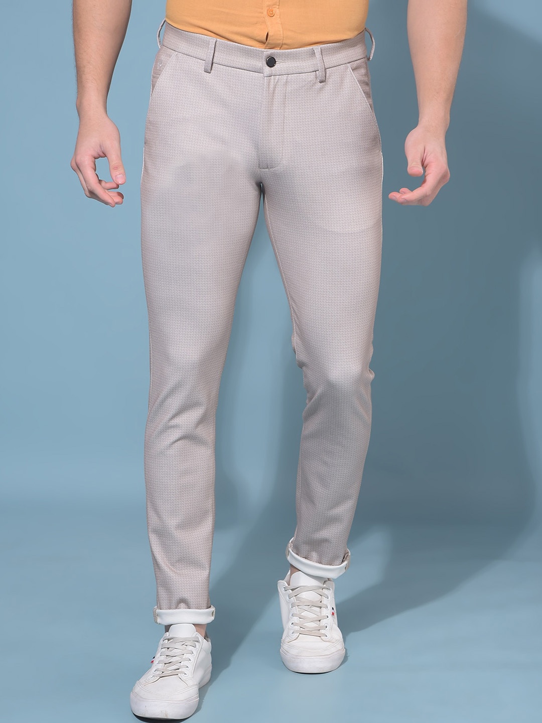 

Crimsoune Club Men Smart Slim Fit Trousers, Beige