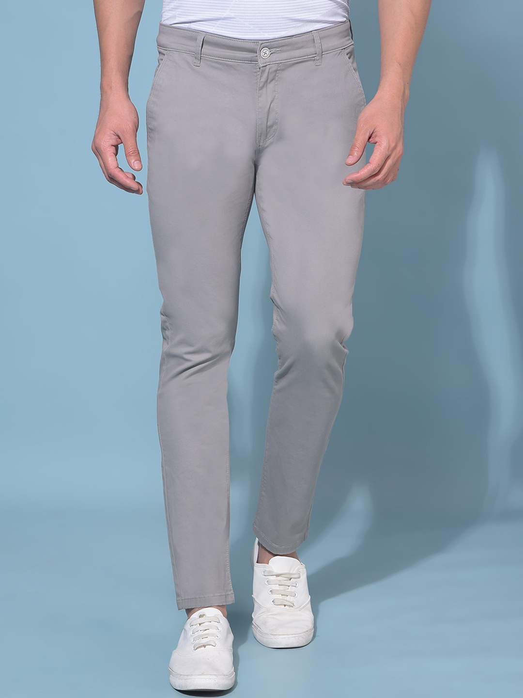 

Crimsoune Club Men Smart Slim Fit Chinos Trousers, Grey