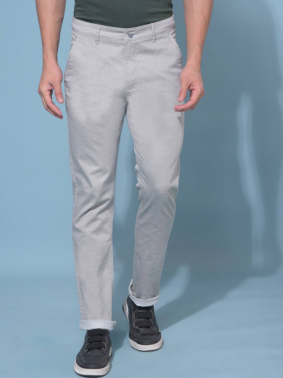 

Crimsoune Club Men Smart Slim Fit Chinos Trousers, Grey