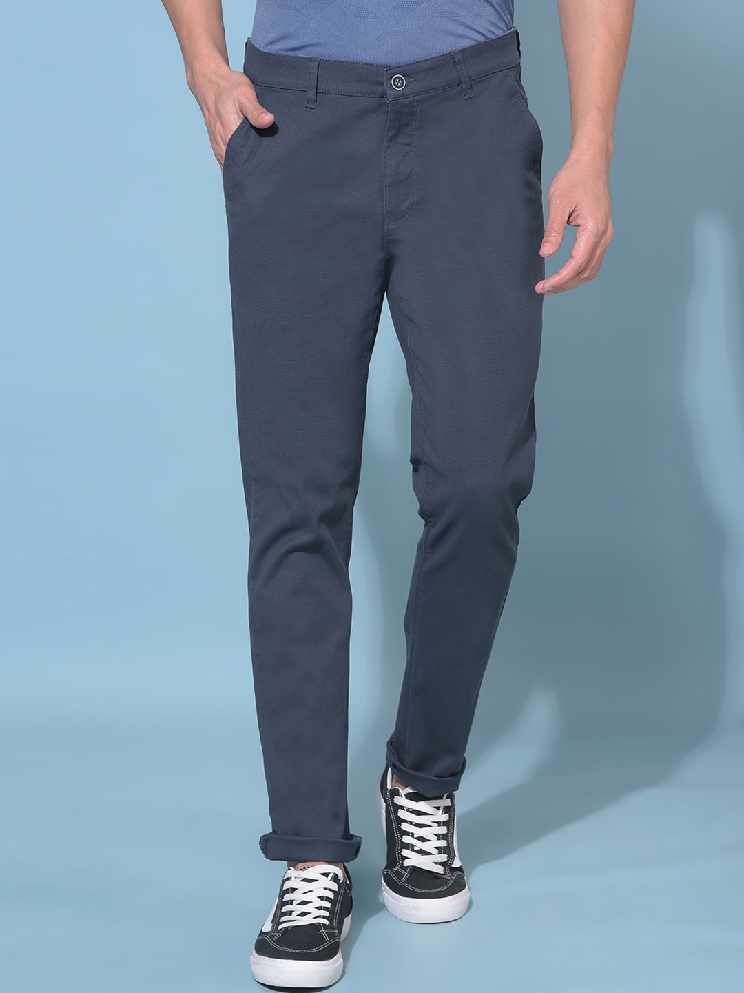 

Crimsoune Club Men Smart Slim Fit Trousers, Navy blue