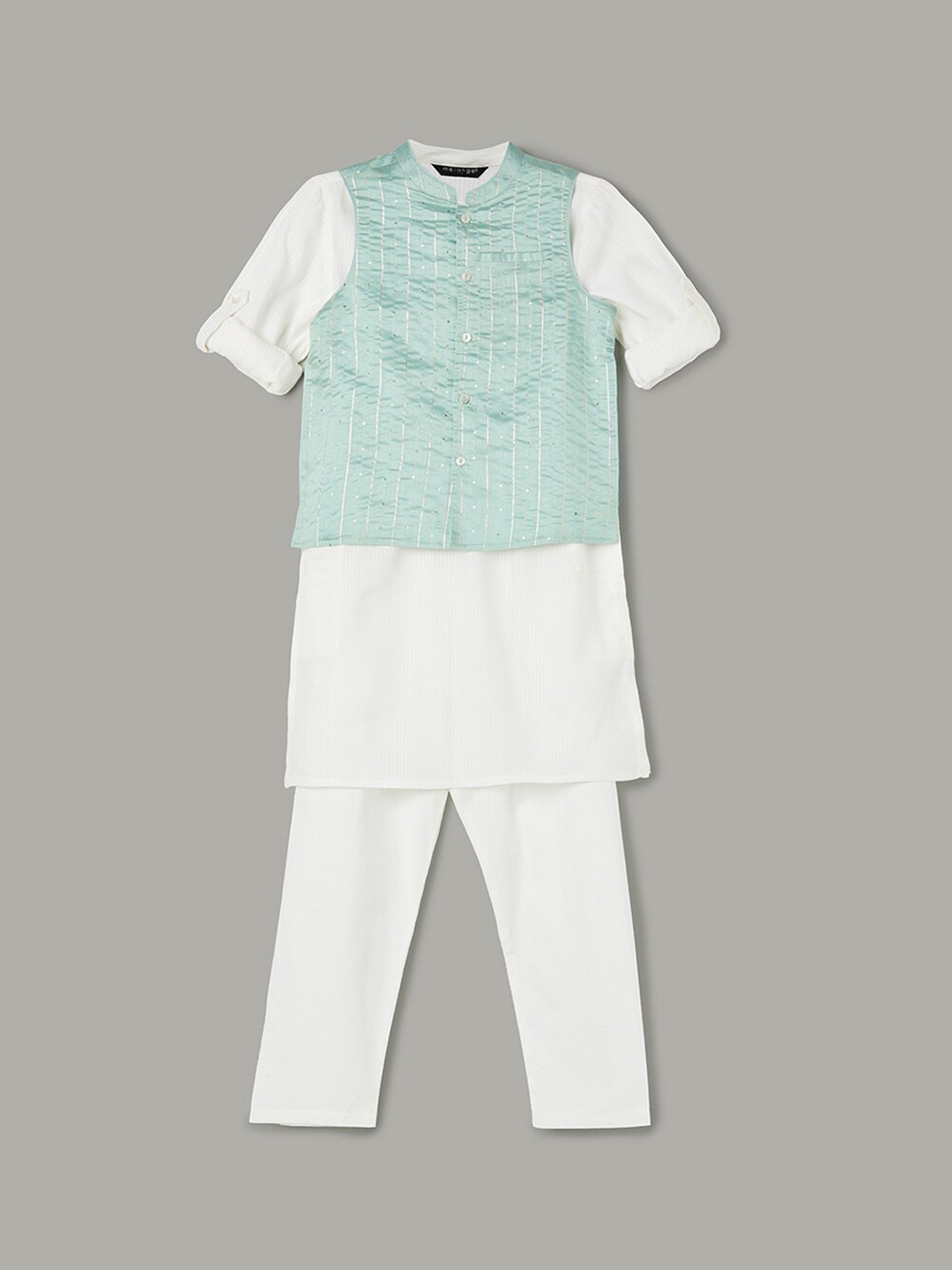 

Melange by Lifestyle Boys Regular Pure Cotton Kurta With Pyjamas & Nehru jacket, White