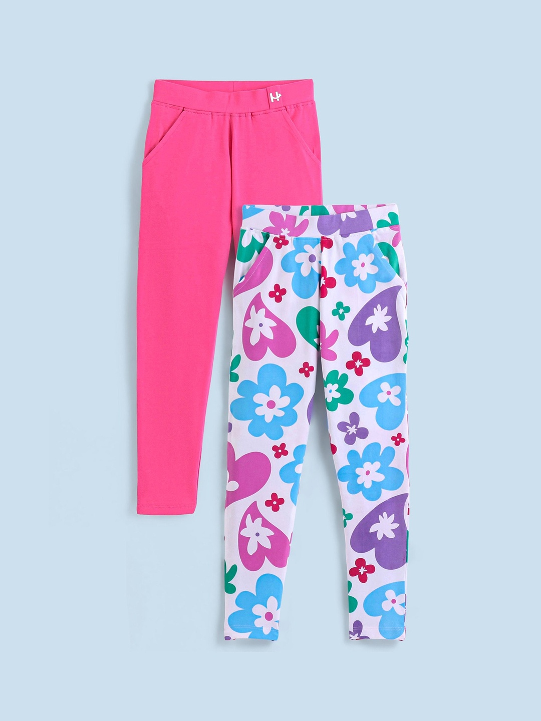 

Honeyhap Girls Pack Of 2 Printed Stretchable Ankle Length Leggings, Pink