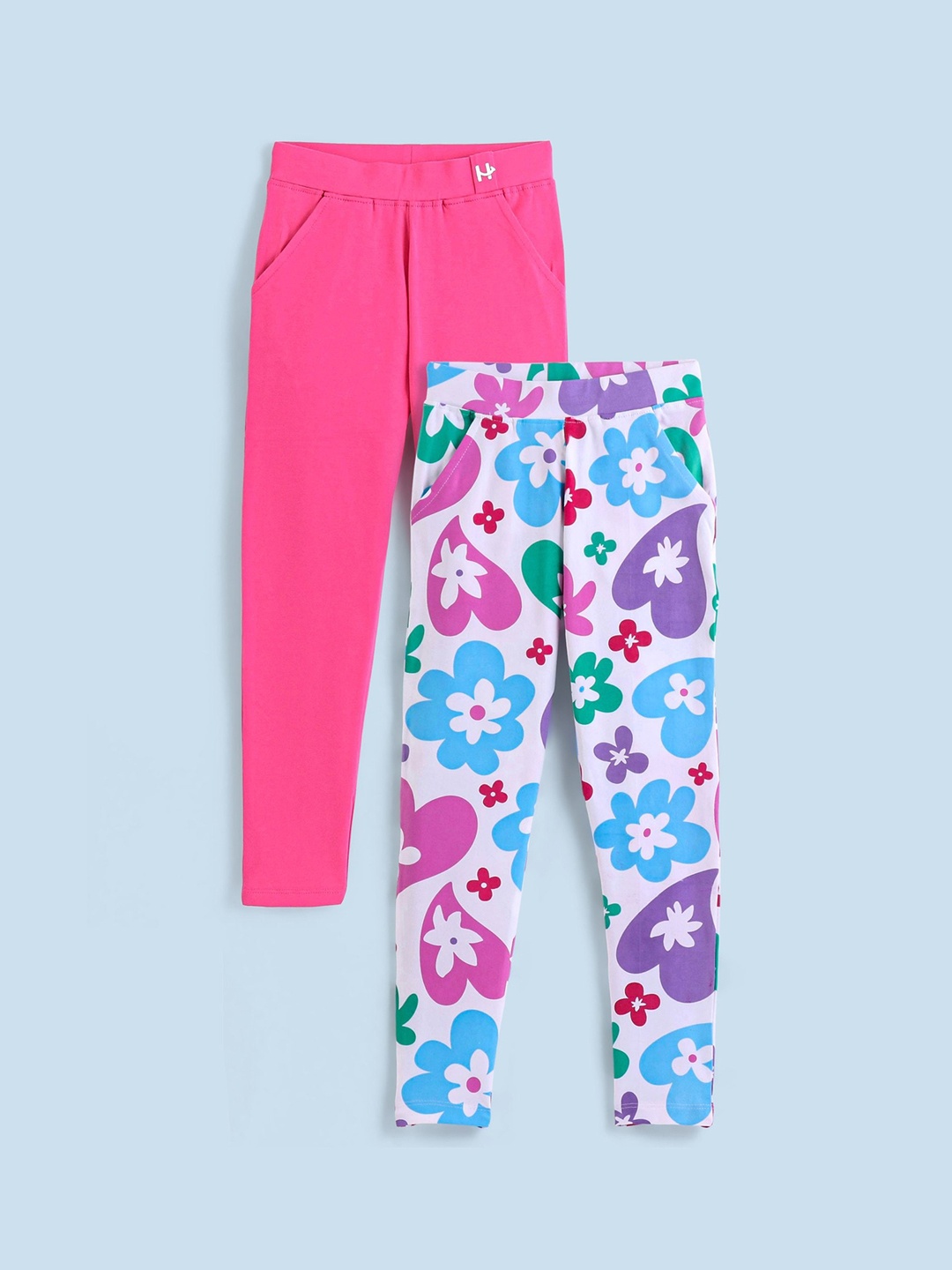 

Honeyhap Girls Pack Of 2 Printed Stretchable Ankle Length Leggings, Pink