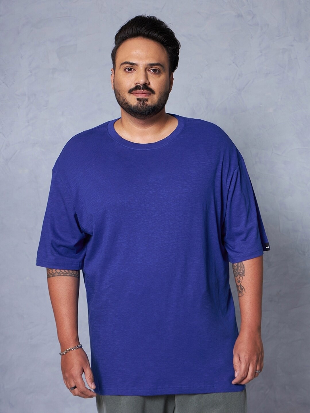 

Bewakoof Air 1.0 Men Oversized Plus Size T-shirt, Blue