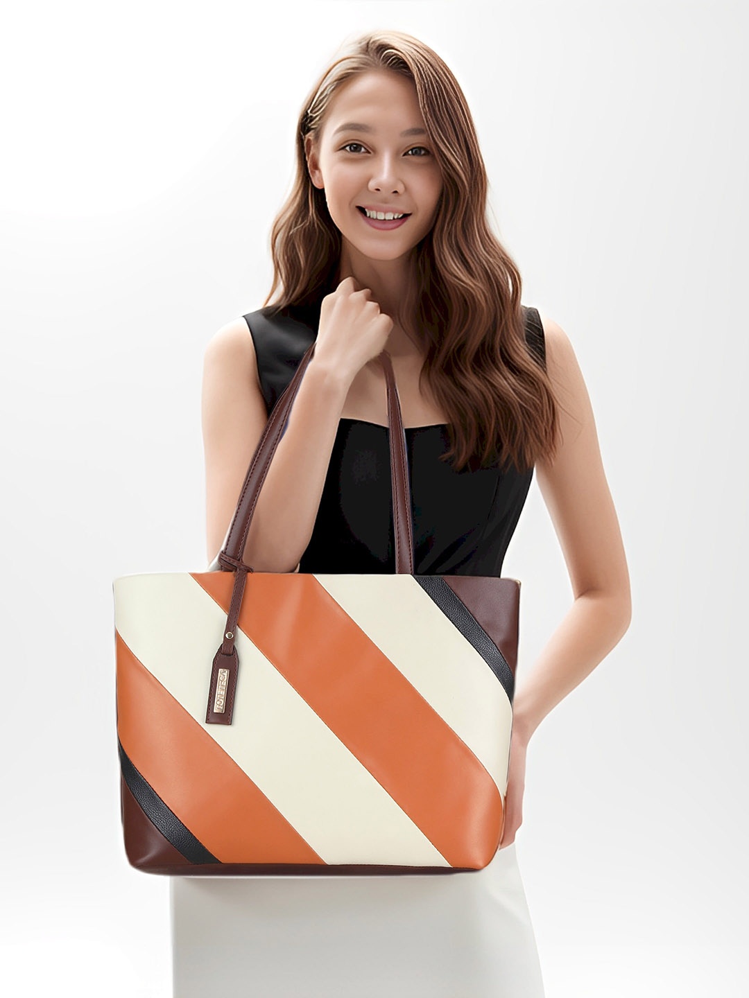 

Toteteca Striped Structured Shoulder Bag, Orange