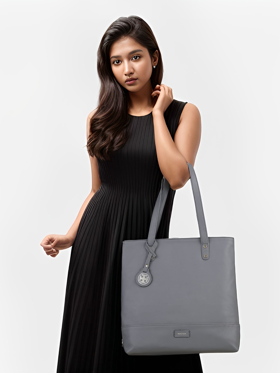 

Toteteca Textured Oversized Structured Shoulder Bag, Grey