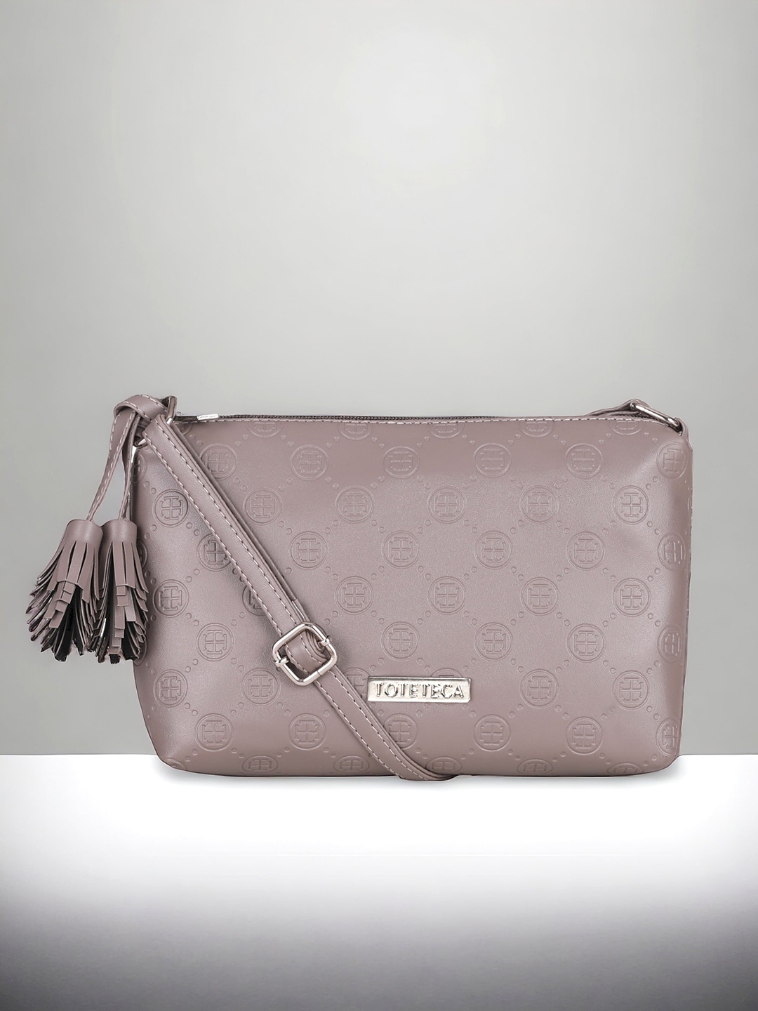

Toteteca Textured Structured Sling Bag with Tasselled, Beige