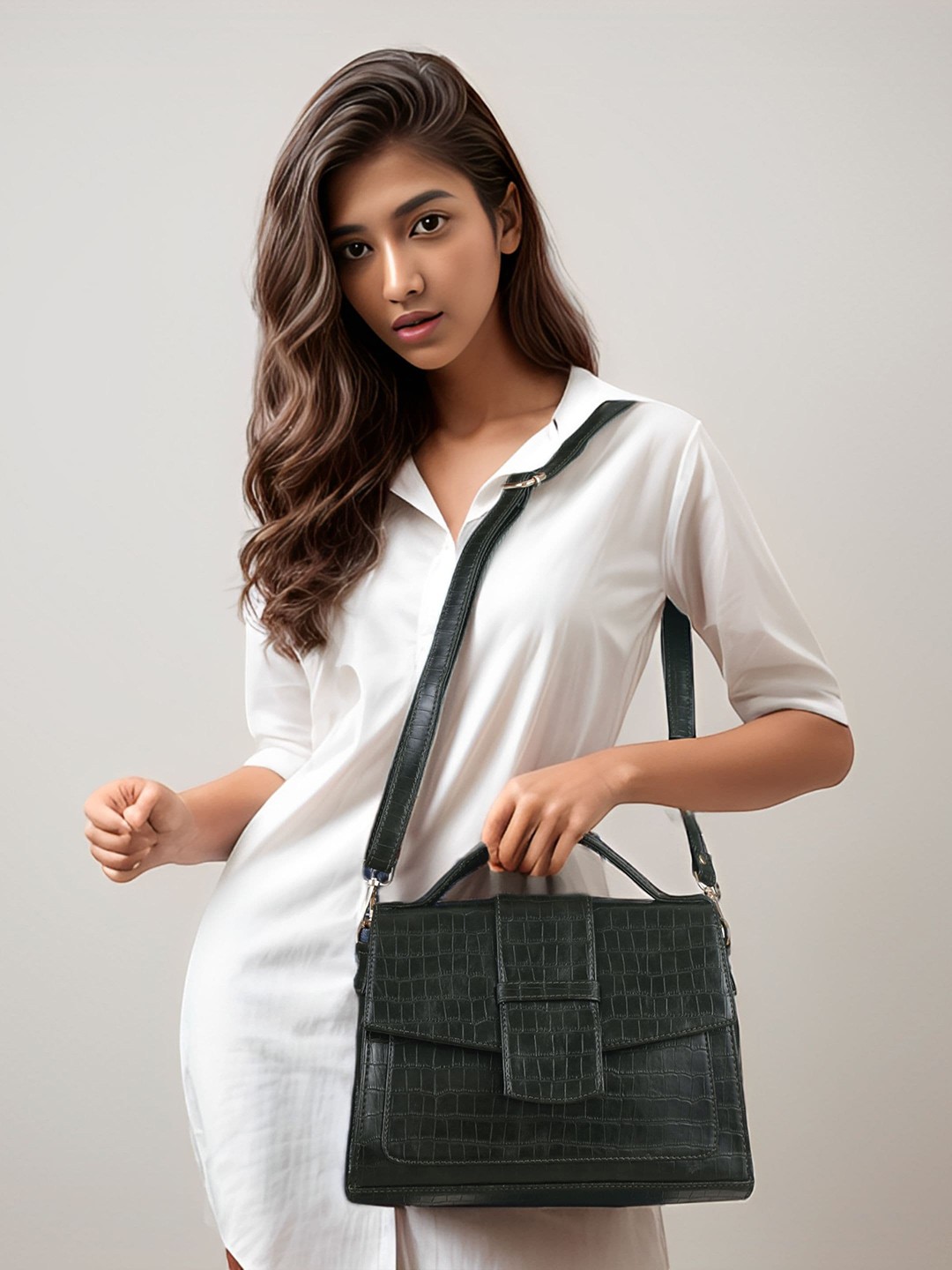 

Toteteca Textured PU Oversized Structured Shoulder Bag, Green