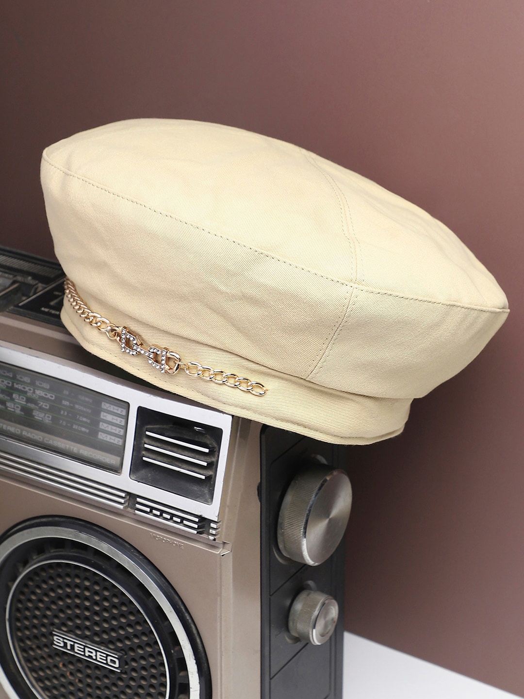 

HAUTE SAUCE by Campus Sutra Women Rhinestone Chain Beret Hat, Cream