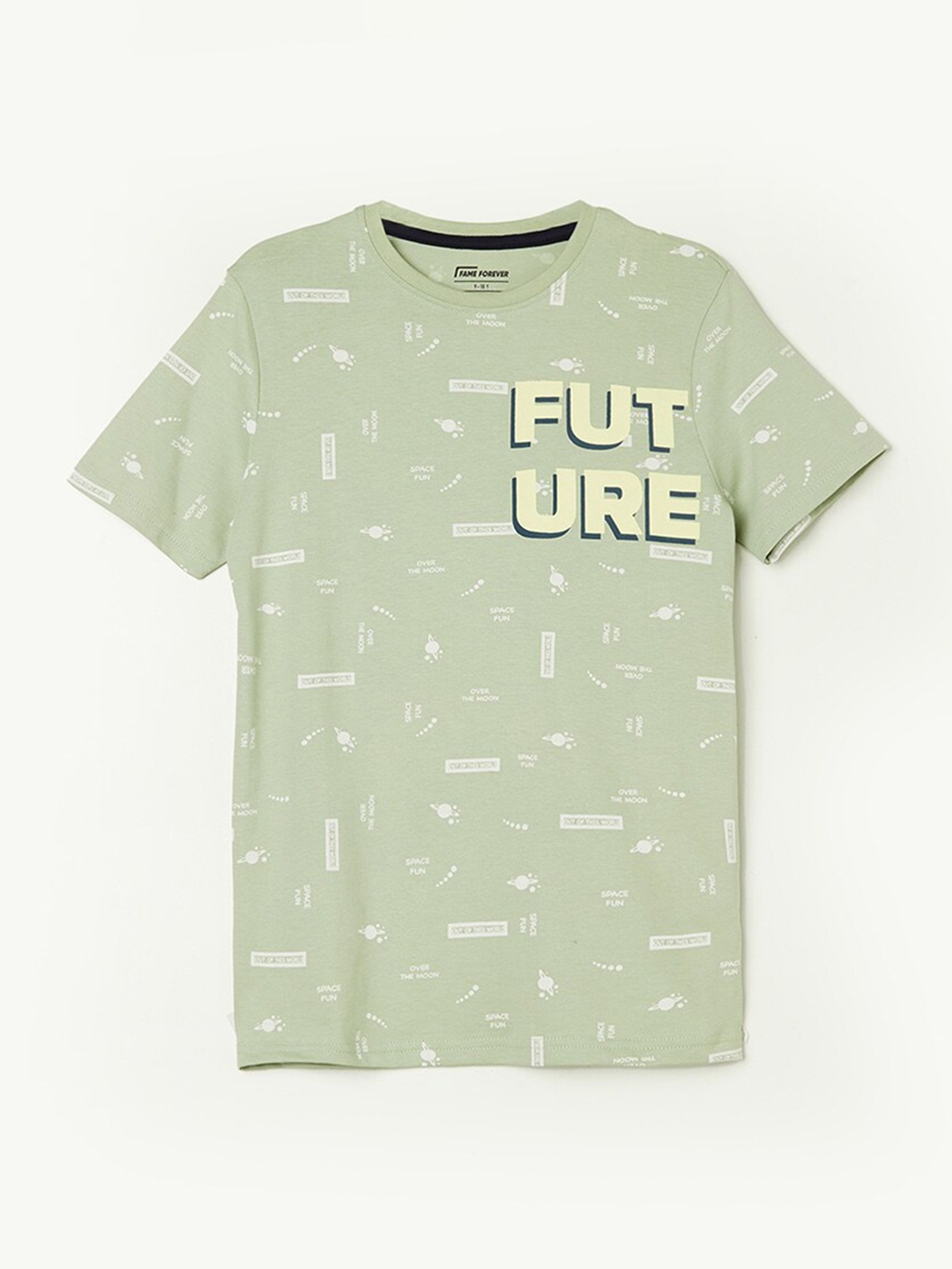 Fame Forever by Lifestyle Boys Typography Printed Cotton T-shirt, Olive
