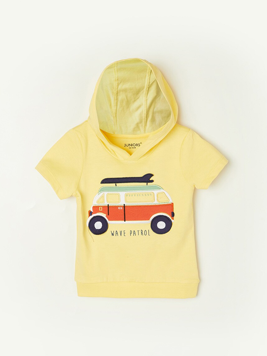 

Juniors by Lifestyle Boys Graphic Printed Hooded Pure Cotton T-shirt, Yellow