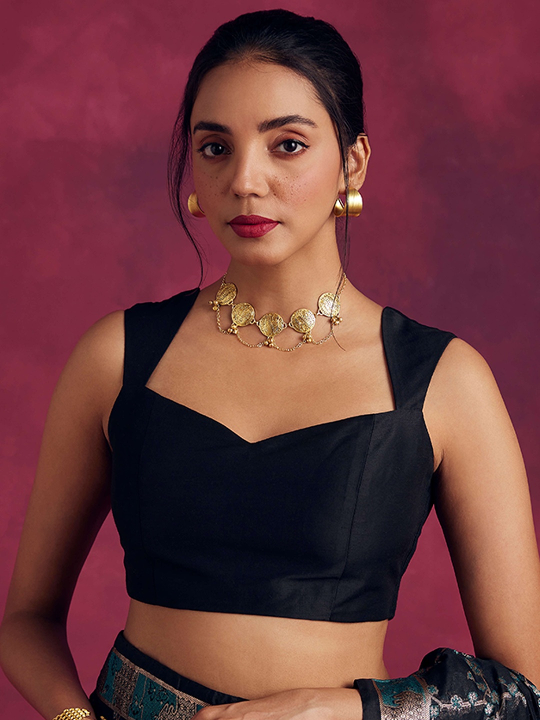 

Abhishti Sweetheart Neck Cotton Saree Blouse, Black