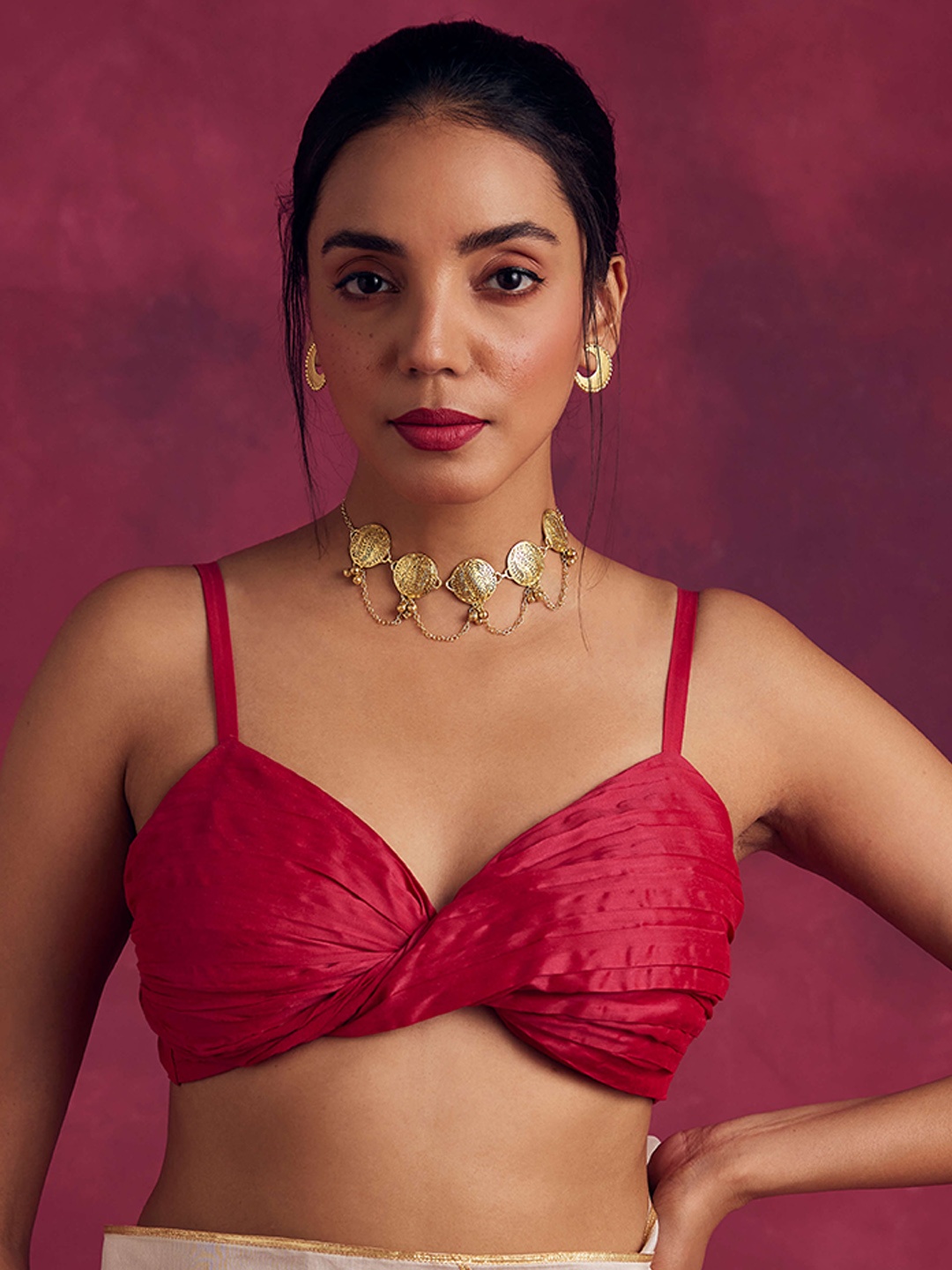 

Abhishti Heat Pleated Bustier Saree Blouse, Magenta