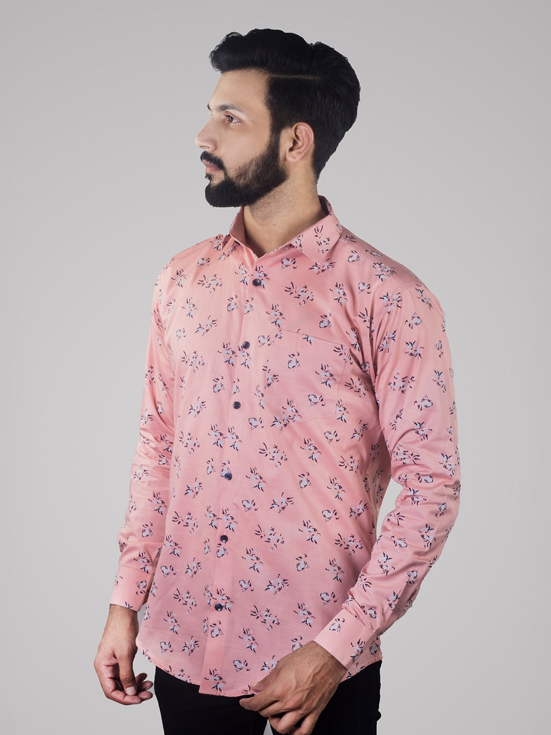 

INDIAN THREADS Comfort Floral Printed Spread Collar Cotton Casual Shirt, Pink