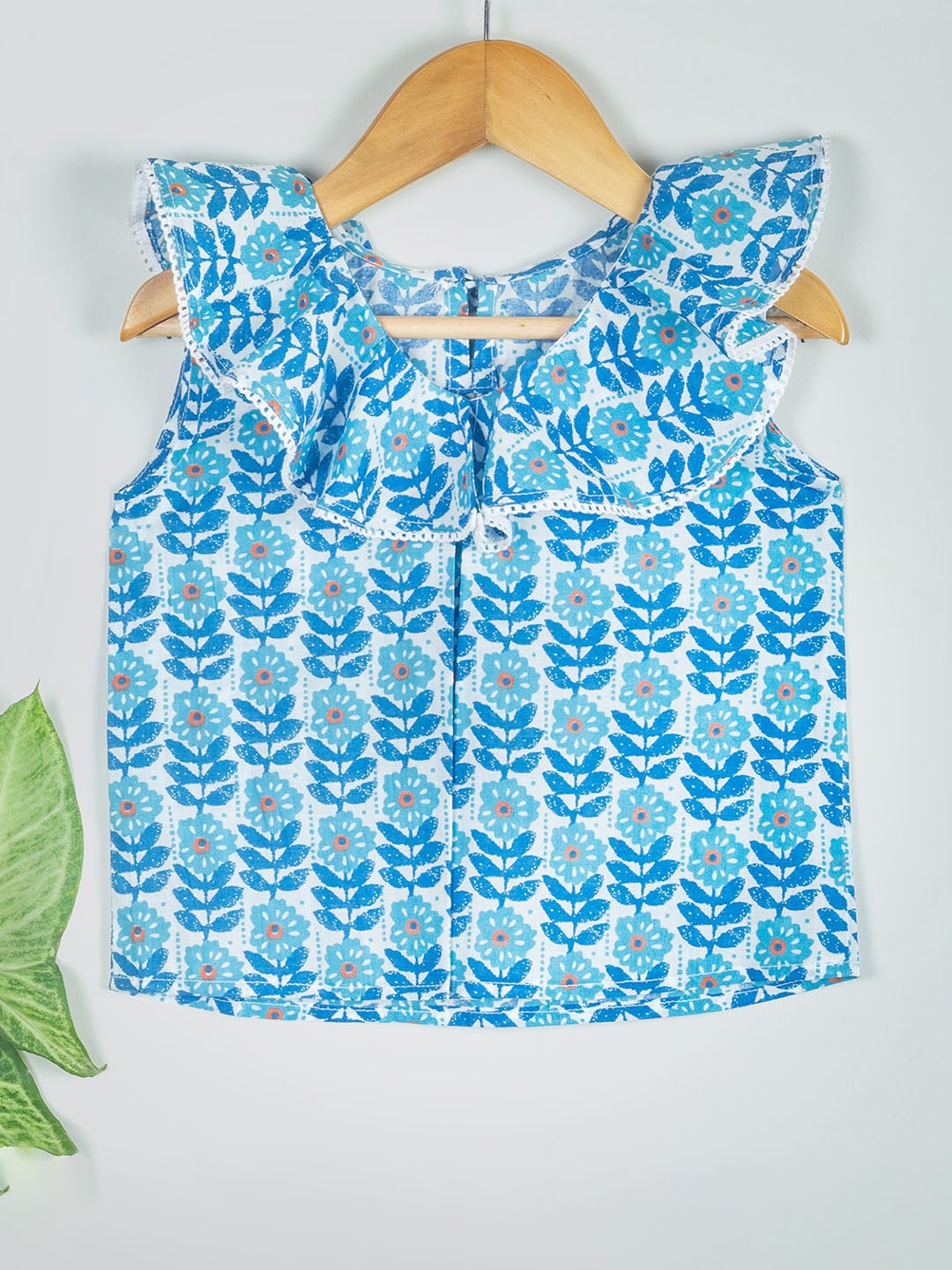 

Tangerine Closet Floral Printed Peter Pan Collar Cotton Regular Top, Blue