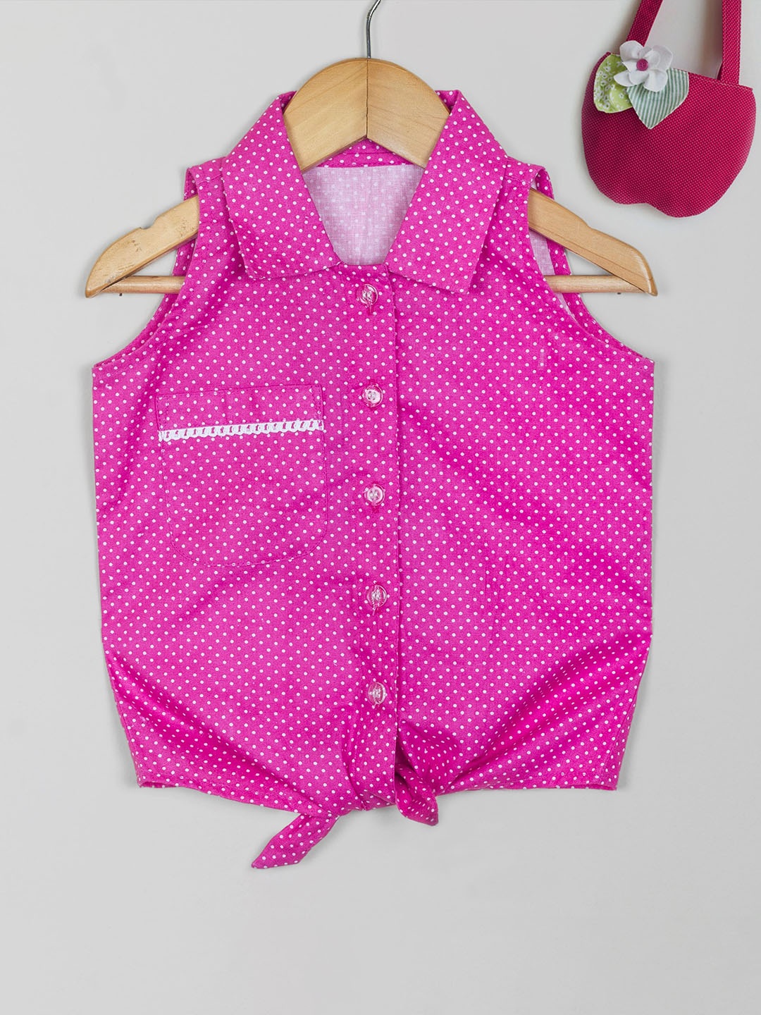 

Tangerine Closet Polka dot Print Cotton Shirt Style Top, Pink