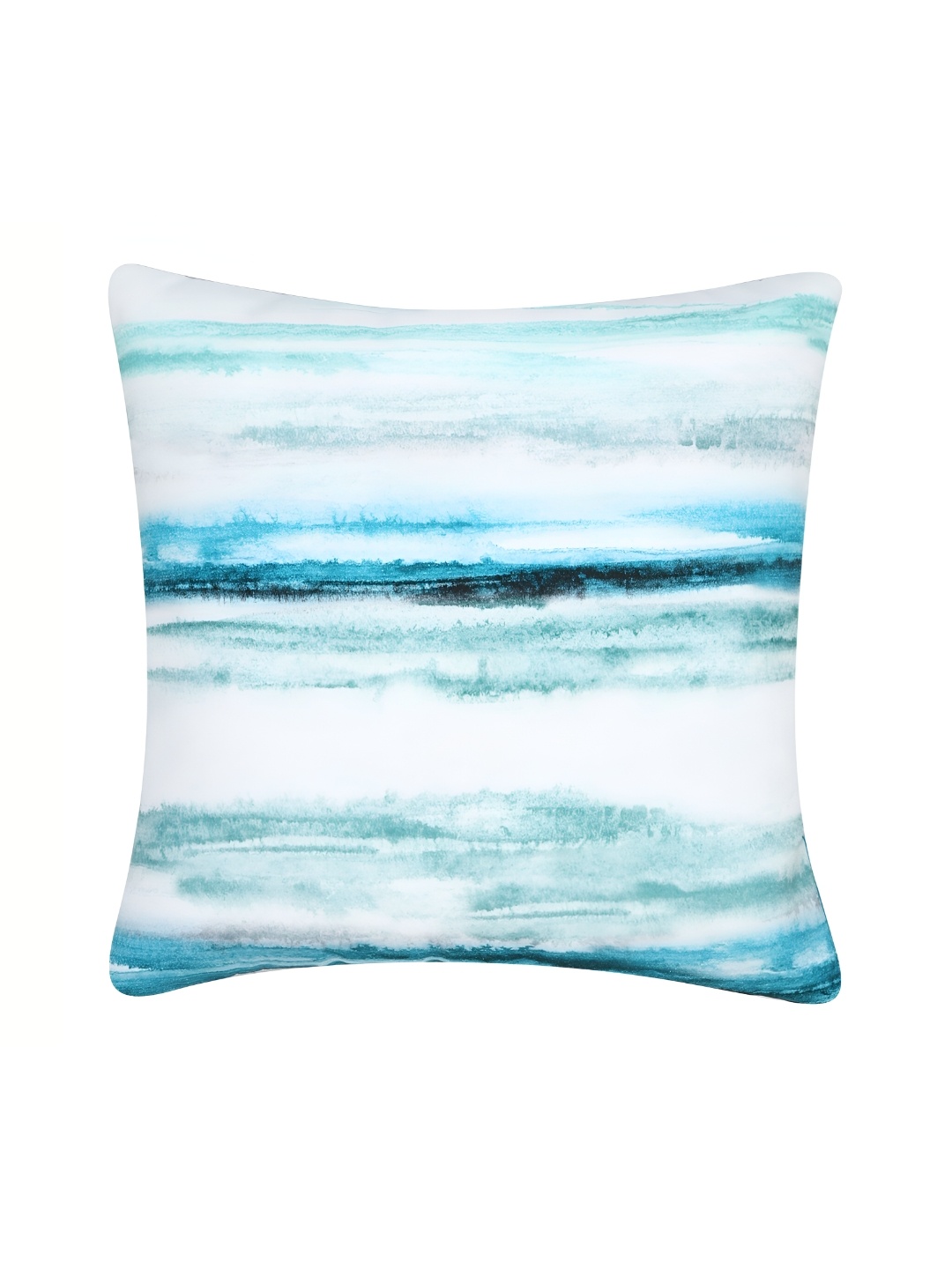 

MONKDECOR Teal Blue & White Abstract Printed Cotton Square Cushion Cover