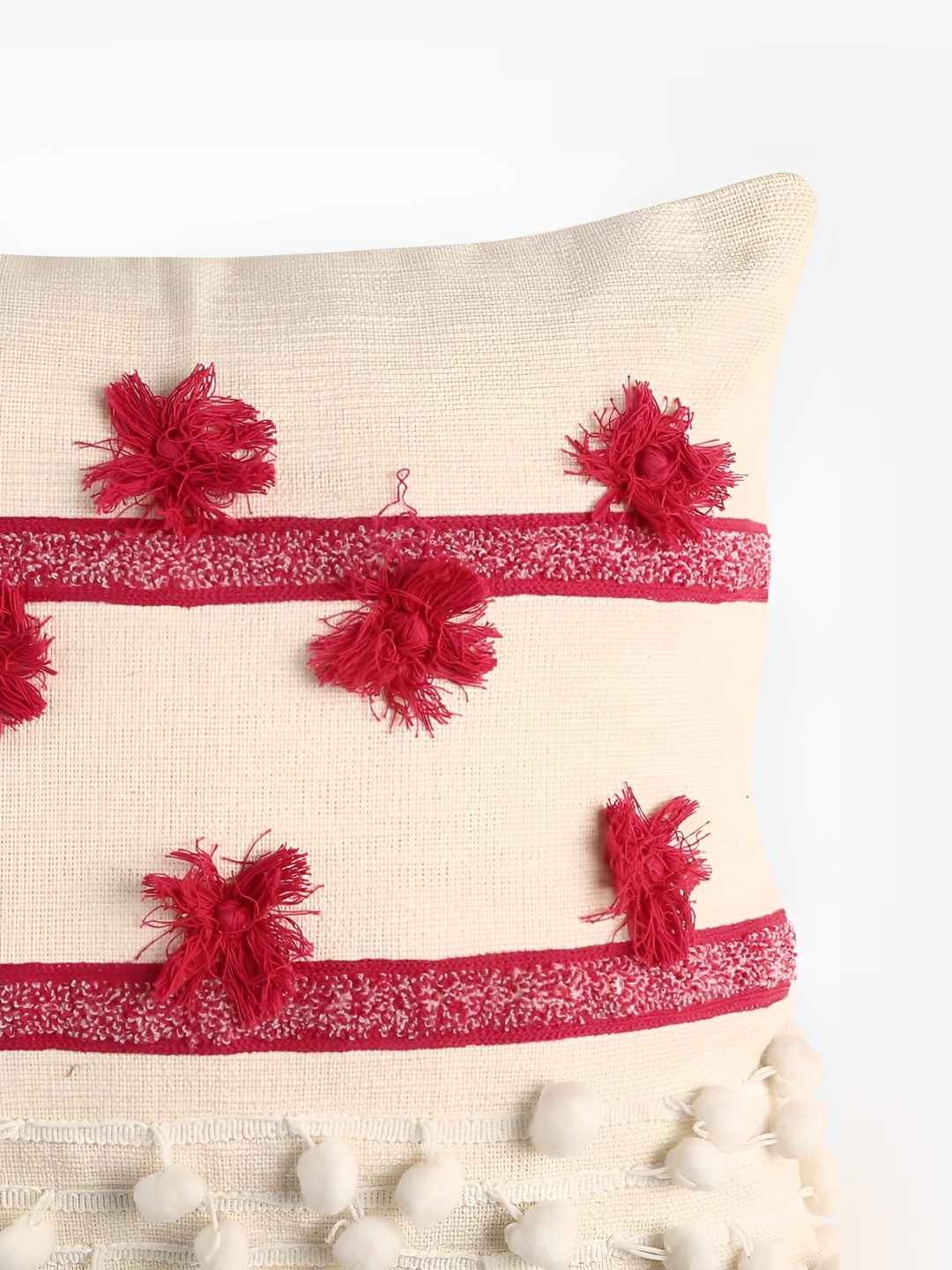 

Amoliconcepts Off White & Red Embroidered Cotton Square Cushion Covers