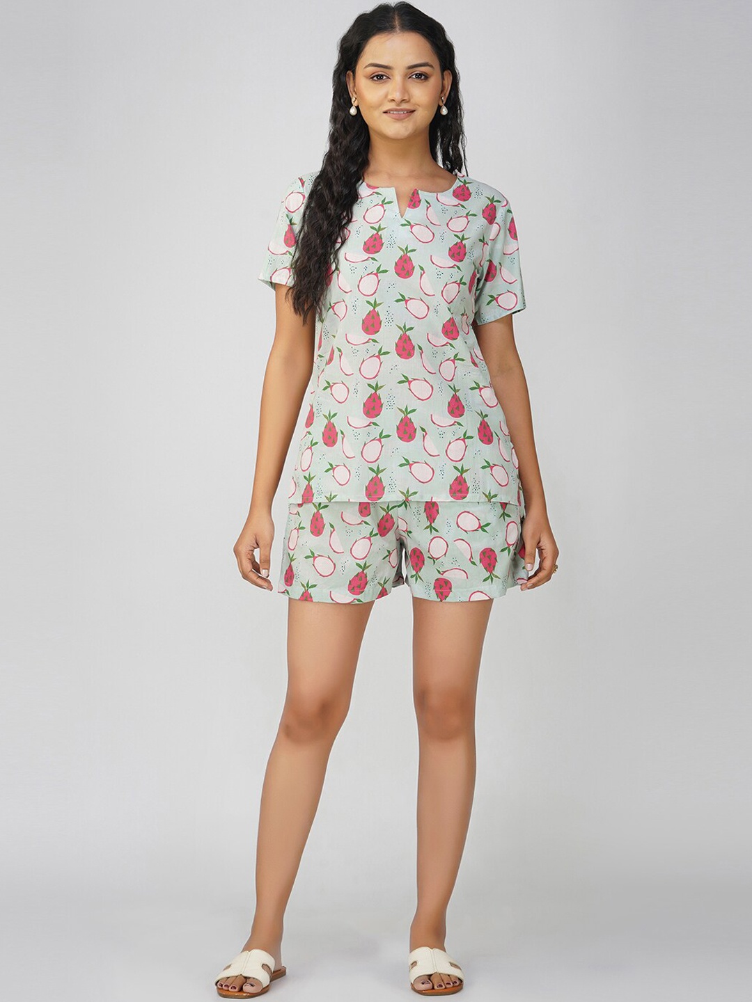 

SPARSA Conversational Printed Pure Cotton Night suit, Sea green