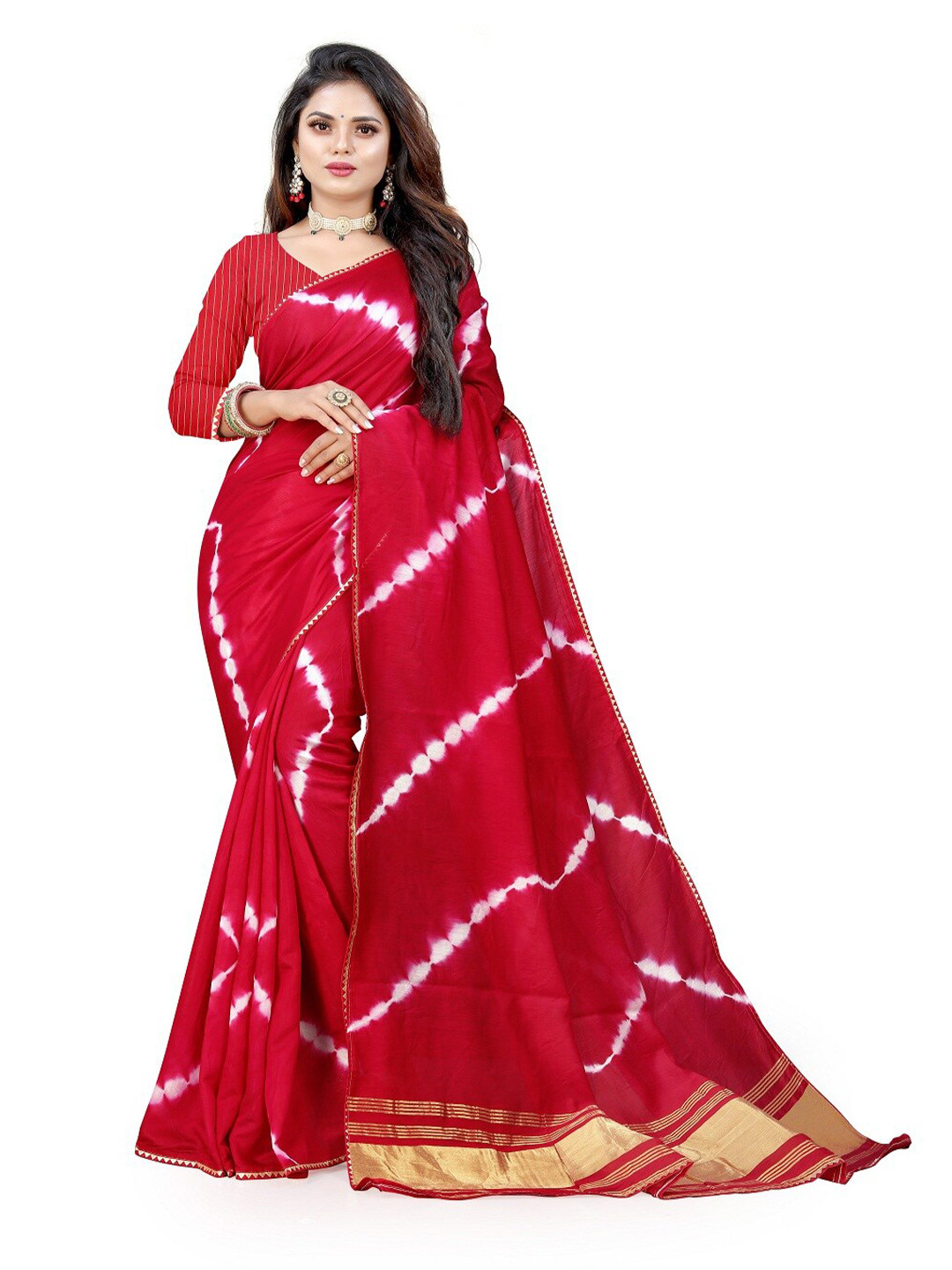 

Pemal Designer Tie and Dye Printed Saree, Red