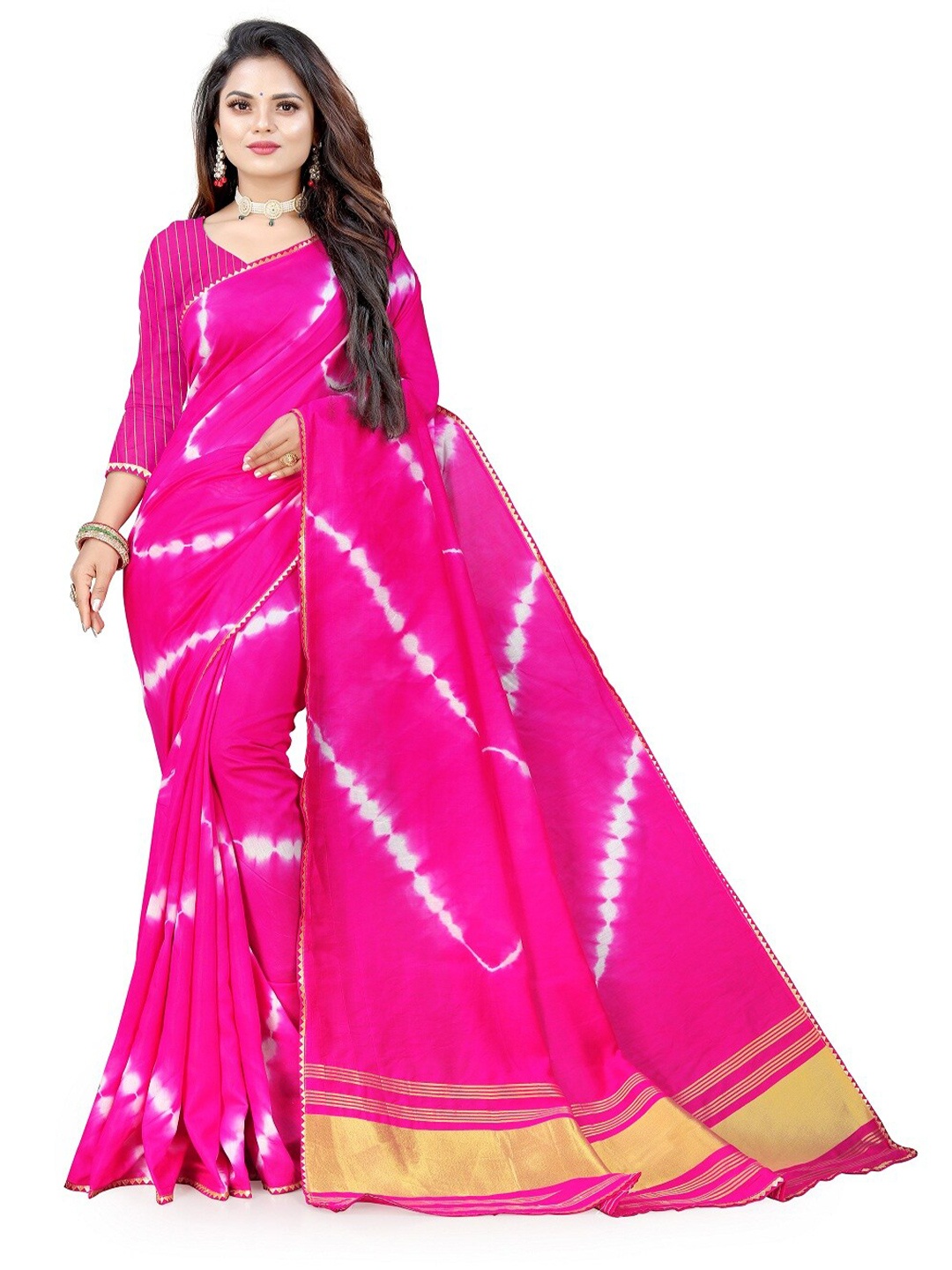 

Pemal Designer Tie and Dye Printed Saree, Pink