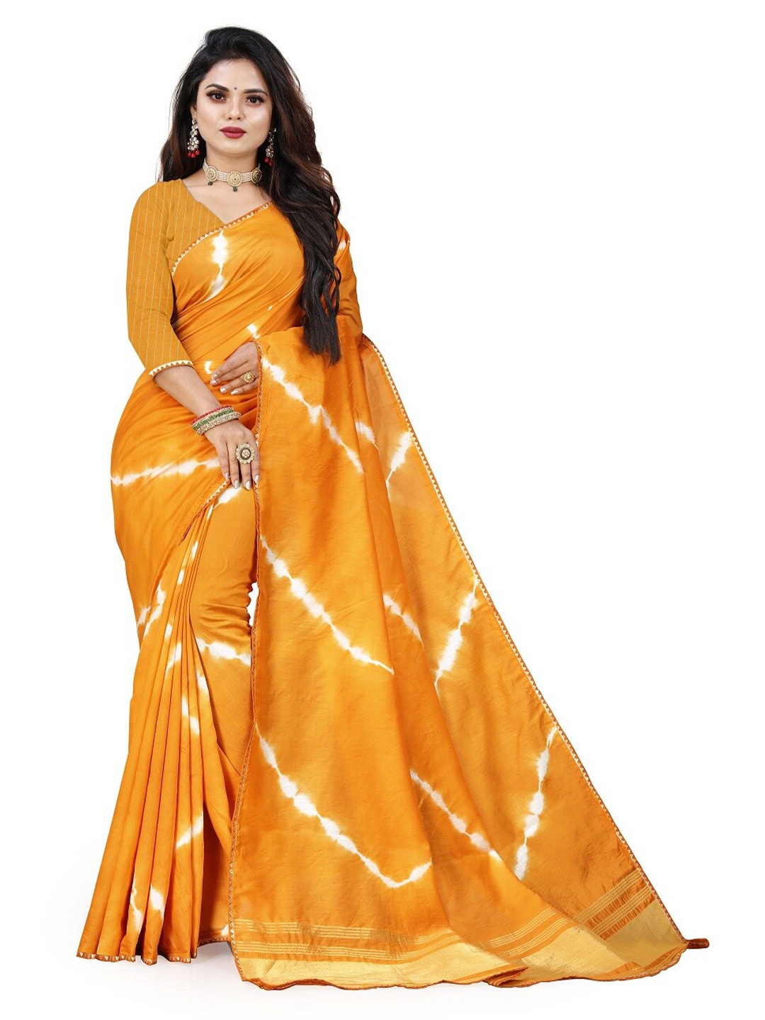 

Pemal Designer Tie and Dye Printed Saree, Mustard