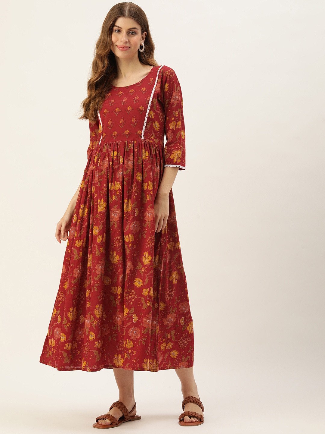 

Vinya Floral Print Maternity A-Line Midi Dress, Red