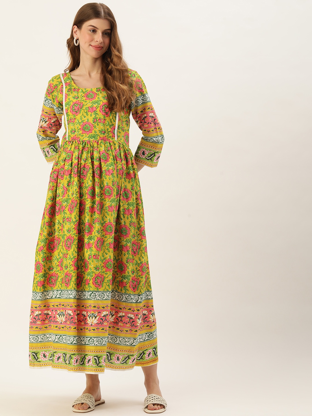 

Vinya Floral Print Maternity A-Line Midi Dress, Green