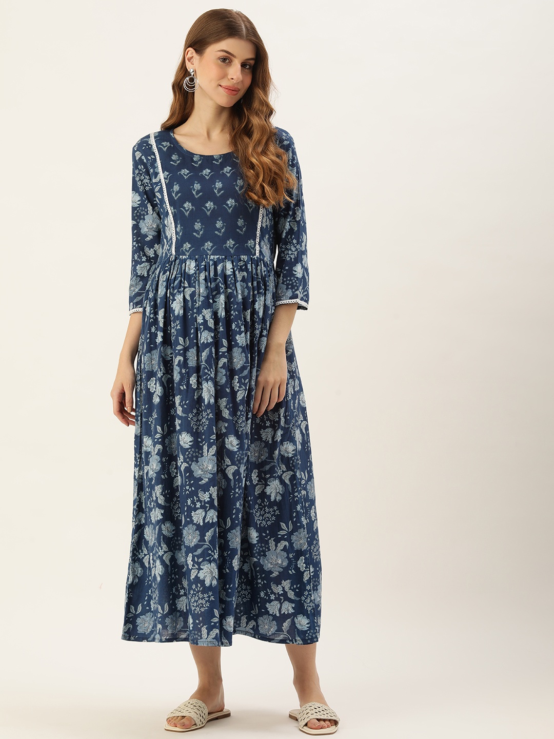 

Vinya Floral Print Maternity A-Line Midi Dress, Navy blue