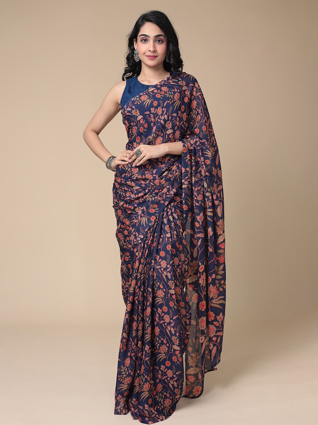 

ZARI Floral Printed Saree, Blue