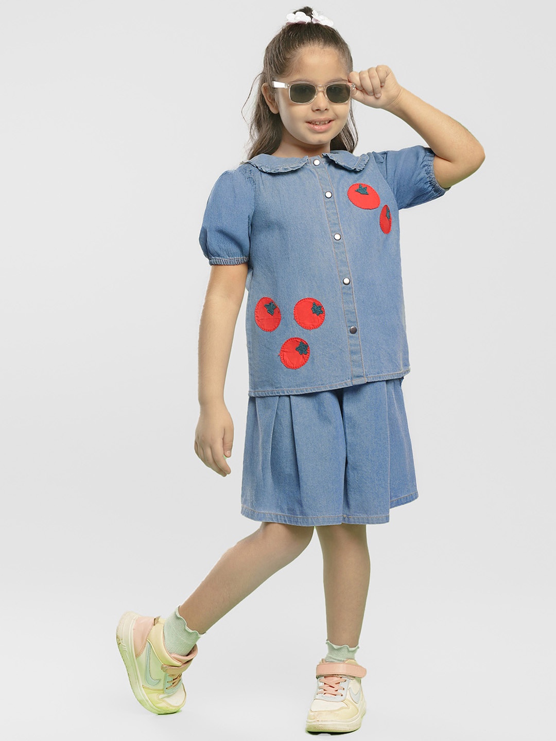 

Somersault Girls Printed Pure Cotton Top with Shorts, Blue