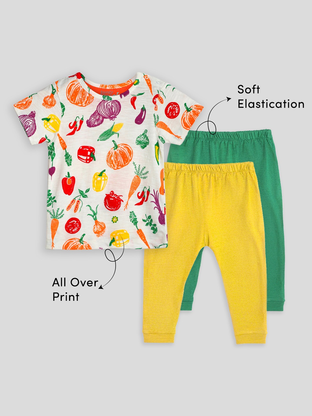 

Somersault Boys Printed Pure Cotton T-shirt with Pack Of 2 Pyjamas, White