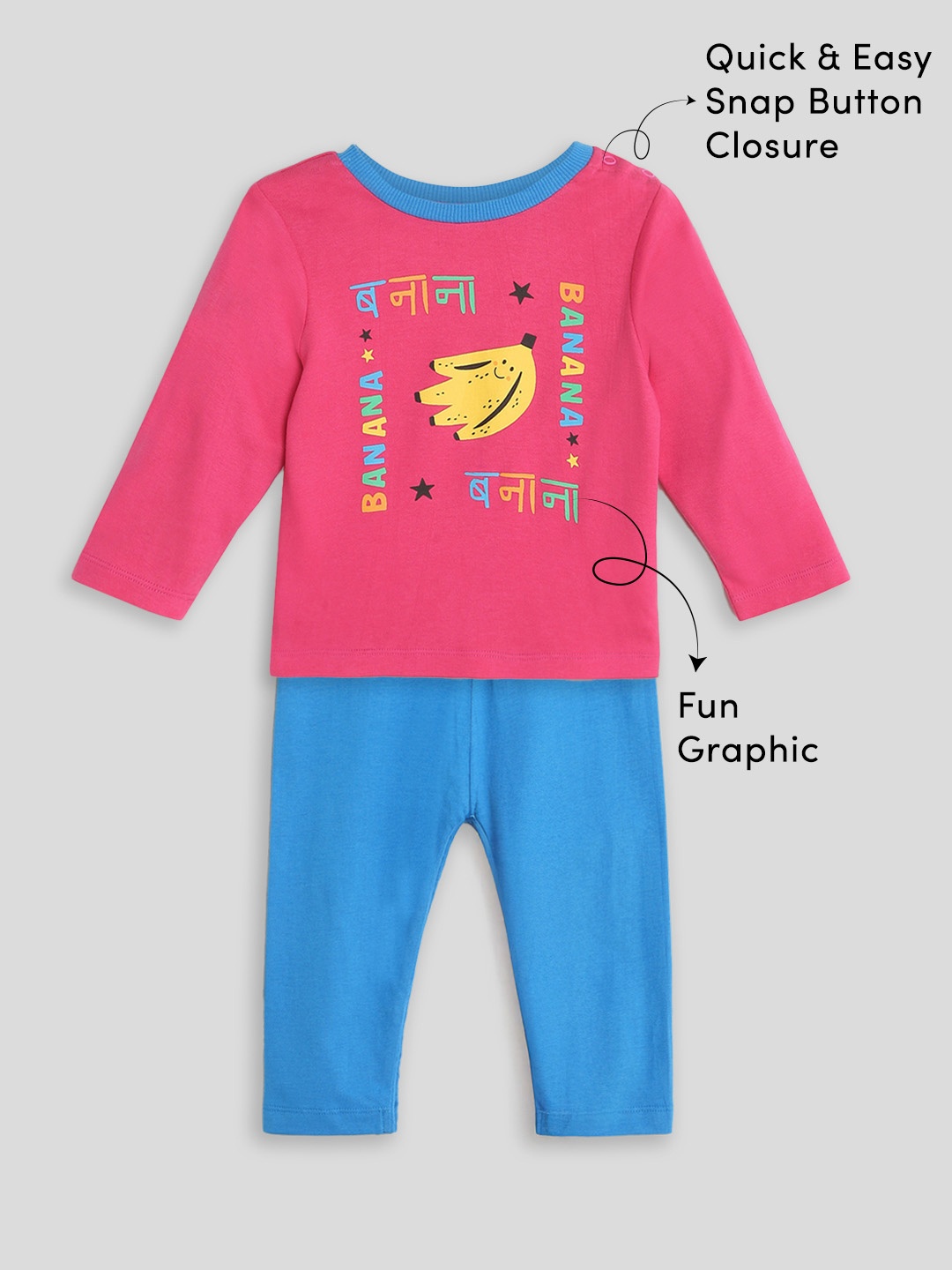 

Somersault Girls Printed Pure Cotton T-shirt with Pyjamas, Blue