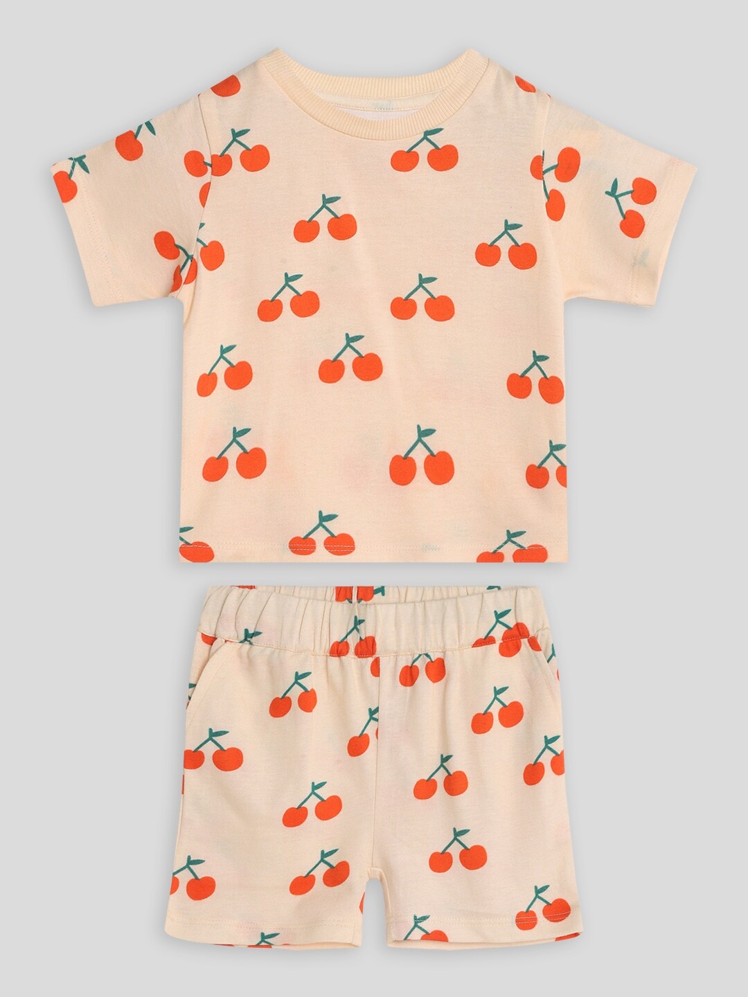 

Somersault Boys Cherry Printed Round Neck Pure Cotton T-shirt with Shorts, Orange