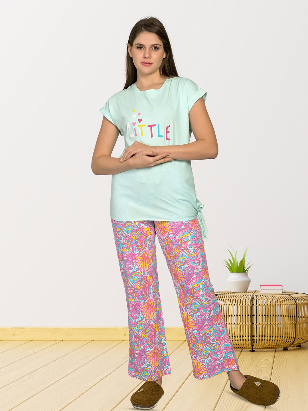 

MAYSIXTY Typography Printed Pure Cotton Night Suit, Blue