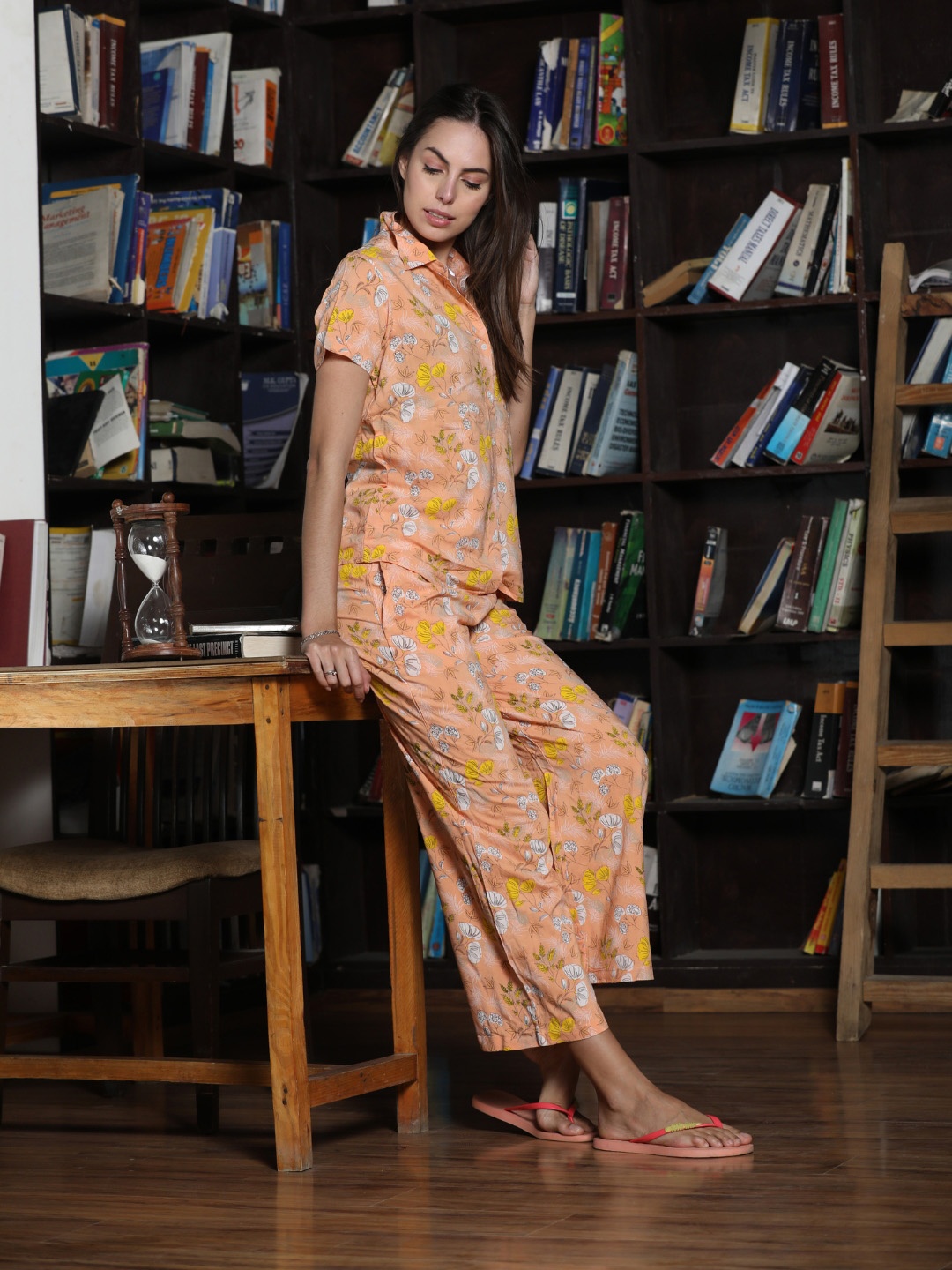 

MAYSIXTY Floral Printed Night Suit, Peach