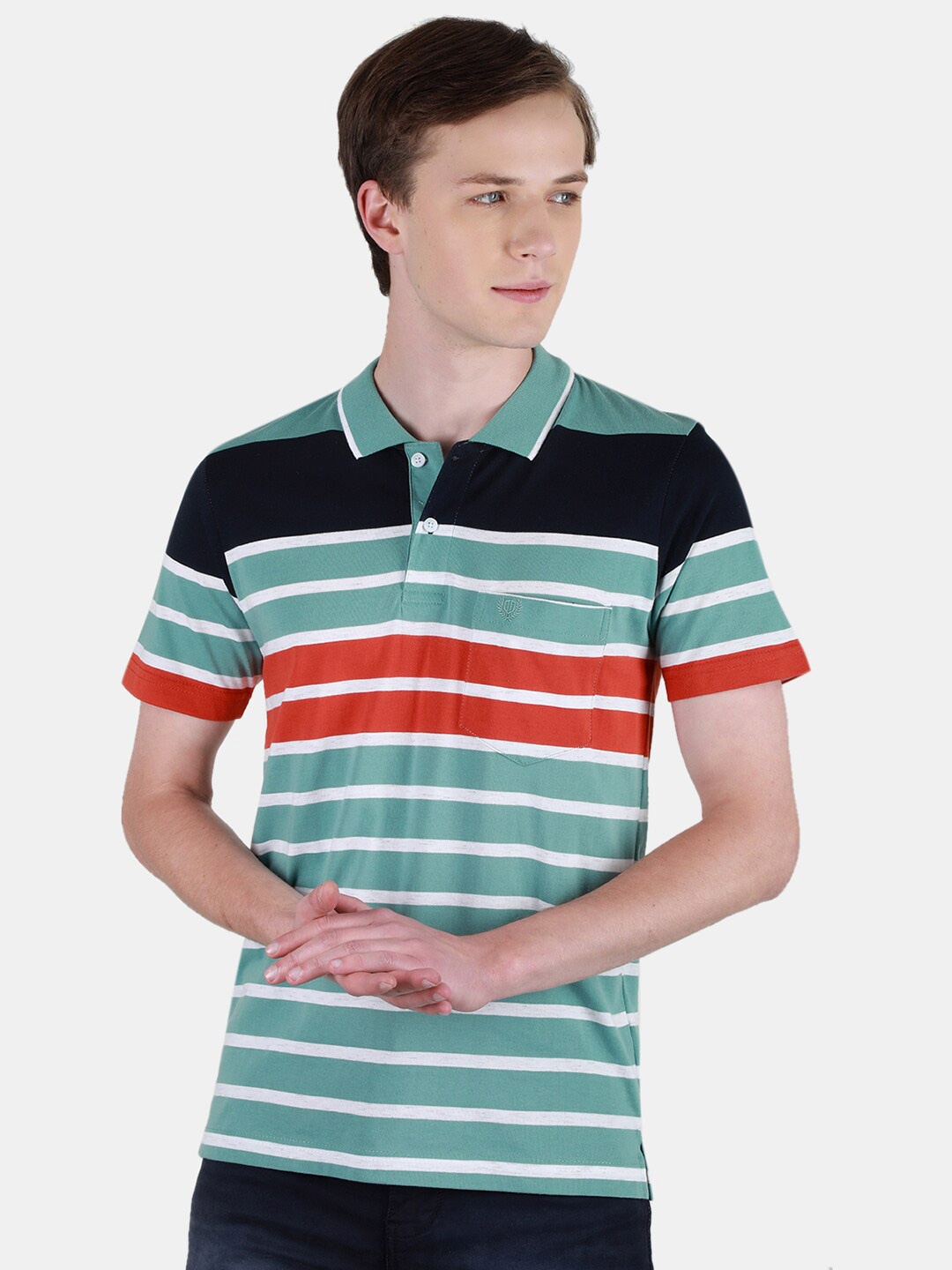 

Duke Striped Polo Collar Short Sleeves Cotton T-shirt, Green