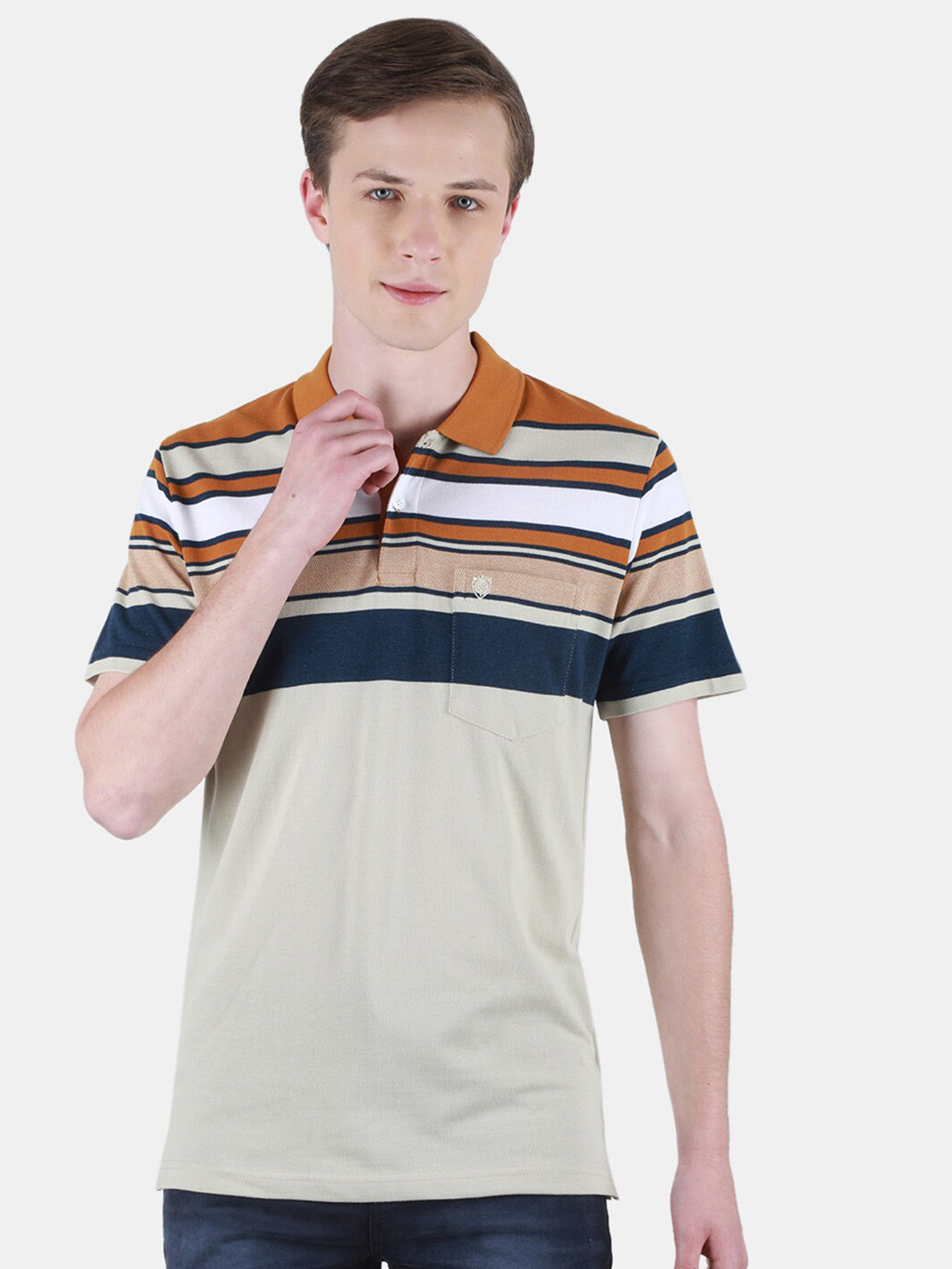 

Duke Striped Polo Collar Short Sleeves Cotton T-shirt, Grey