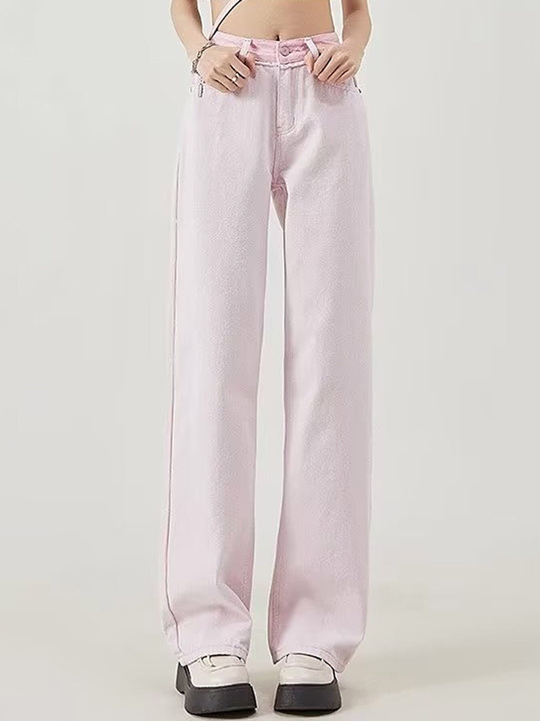 

LULU & SKY Women Straight Fit High-Rise Clean Look Jeans, Pink