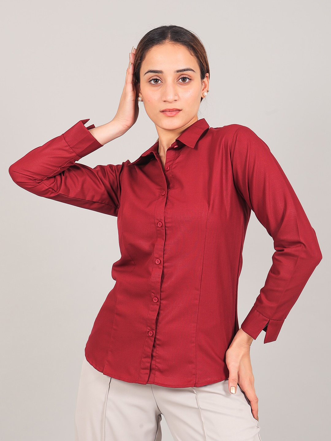 

BLUEBIRD Classic Spread Collar Long Sleeves Opaque Casual Shirt, Red