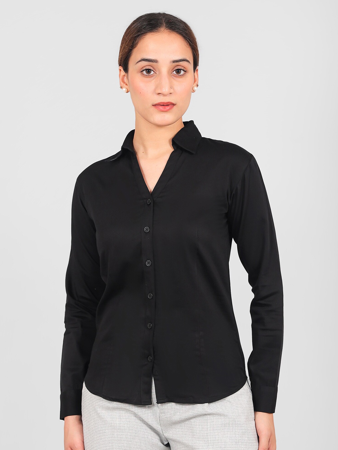 

BLUEBIRD Spread Collar Classic Casual Shirt, Black