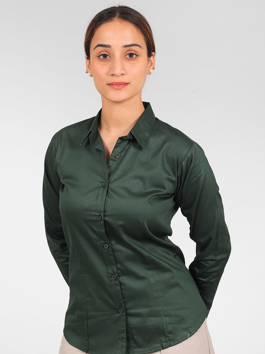 

BLUEBIRD Classic Spread Collar Long Sleeves Opaque Casual Shirt, Green