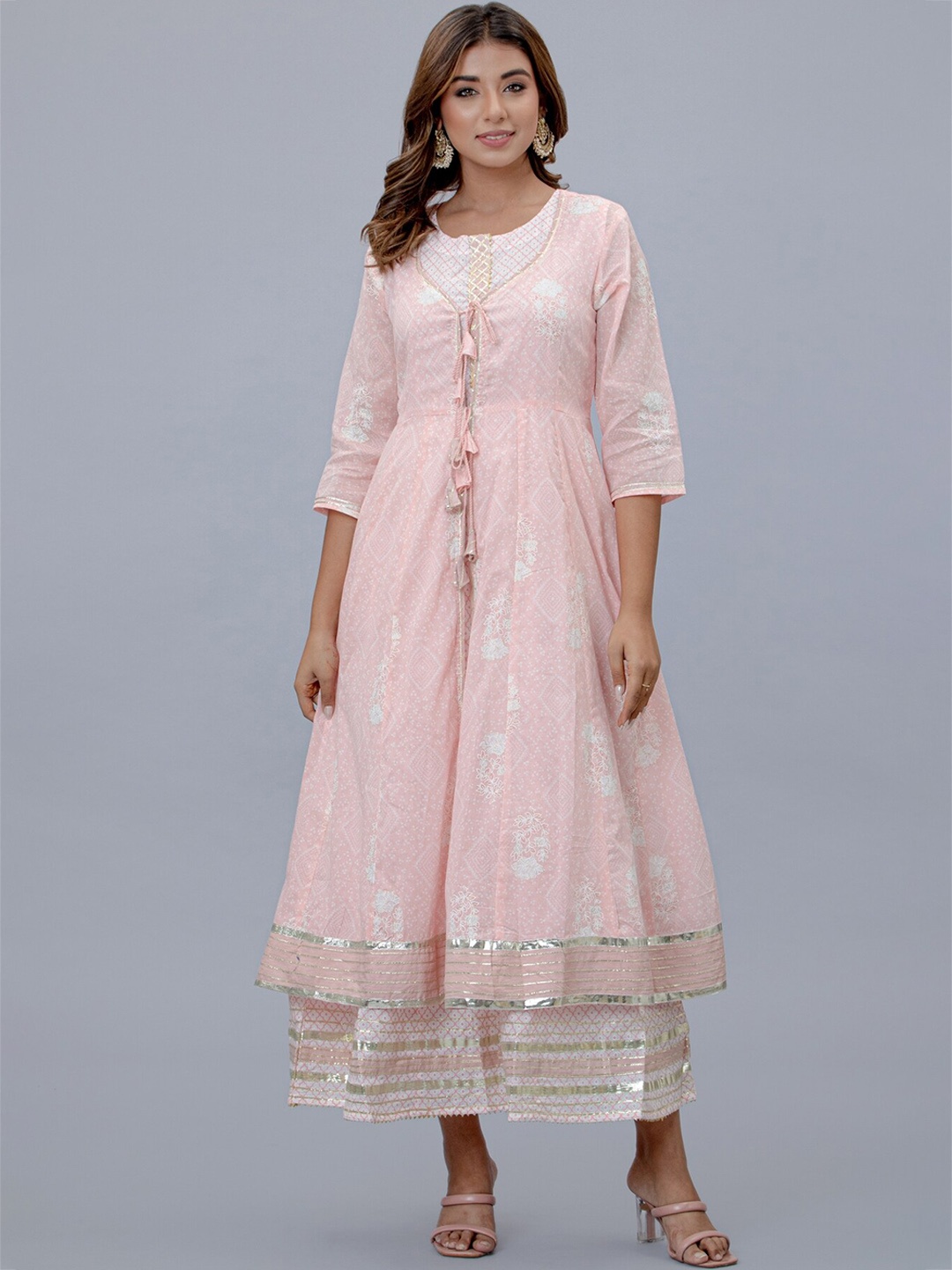 

KALINI Round Neck Floral Printed Pure Cotton Anarkali Kurta, Pink