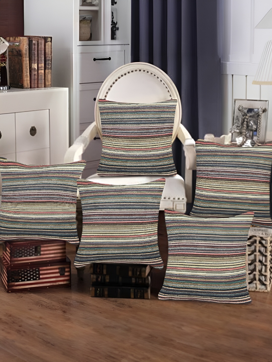 

Tesmare Green 5 Pcs Striped Velvet Square Cushion Covers
