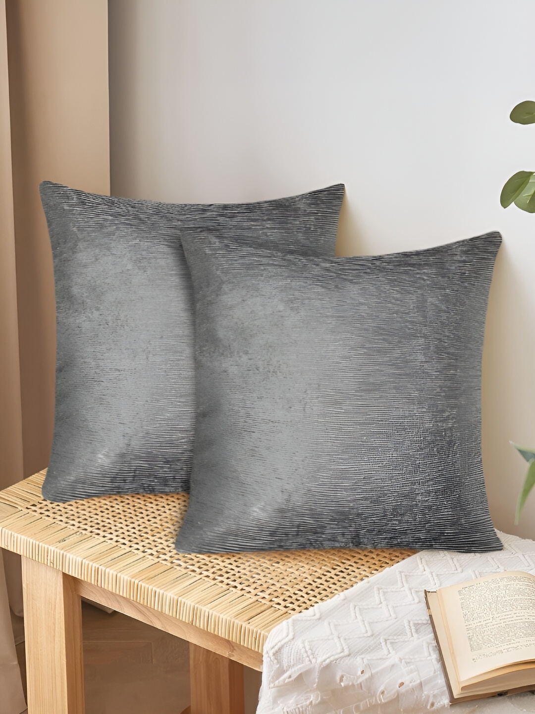

Tesmare Silver Toned 2 Pieces Self Design Velvet Square Cushion Covers