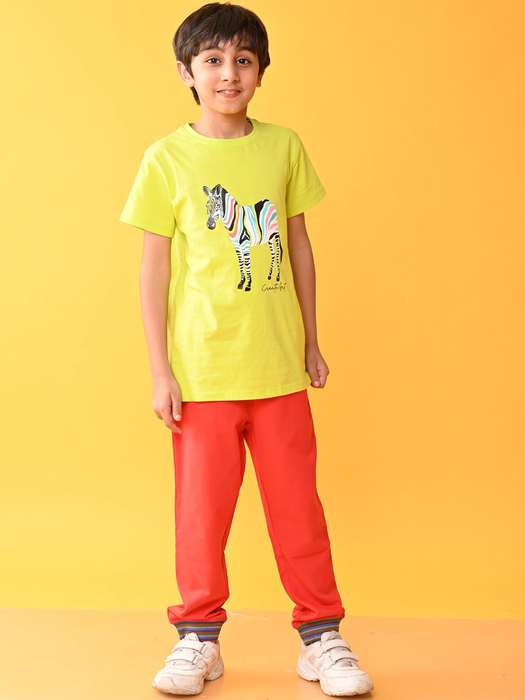 

Anthrilo Boys Printed Pure Cotton T-shirt with Trousers, Yellow