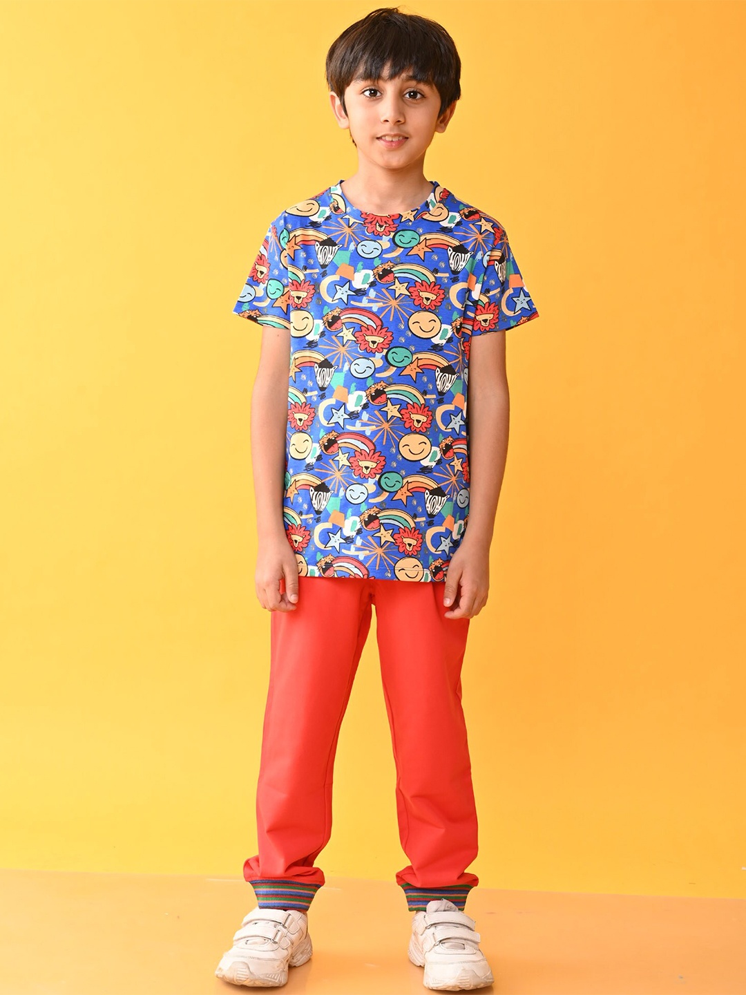 

Anthrilo Boys Printed Pure Cotton T-shirt with Trousers, Blue