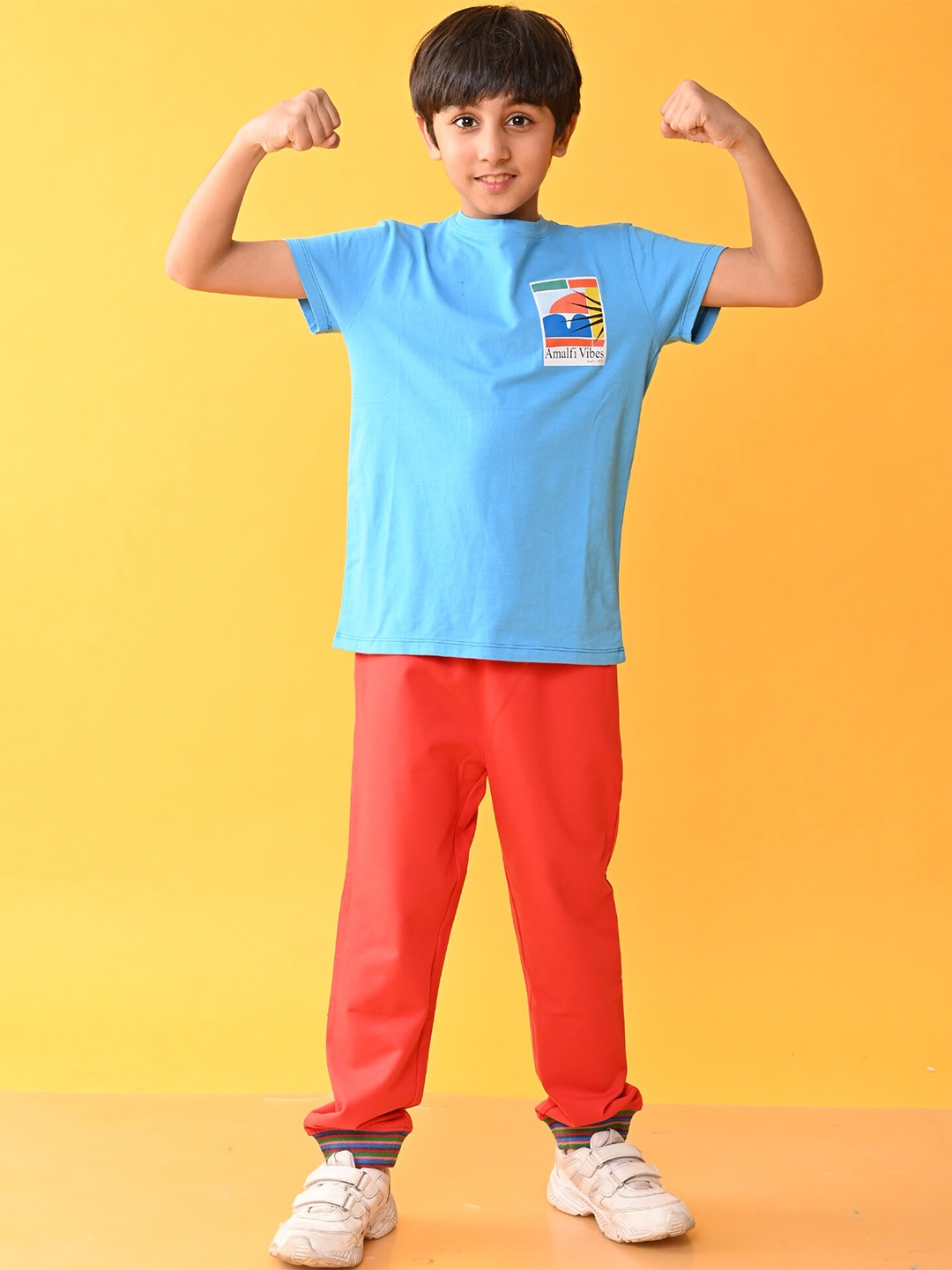 

Anthrilo Boys Printed Pure Cotton T-shirt with Trousers, Blue
