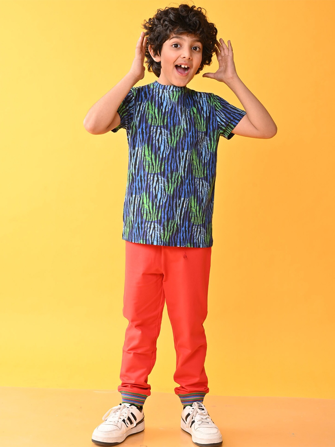

Anthrilo Boys Printed Pure Cotton T-shirt with Trousers, Navy blue
