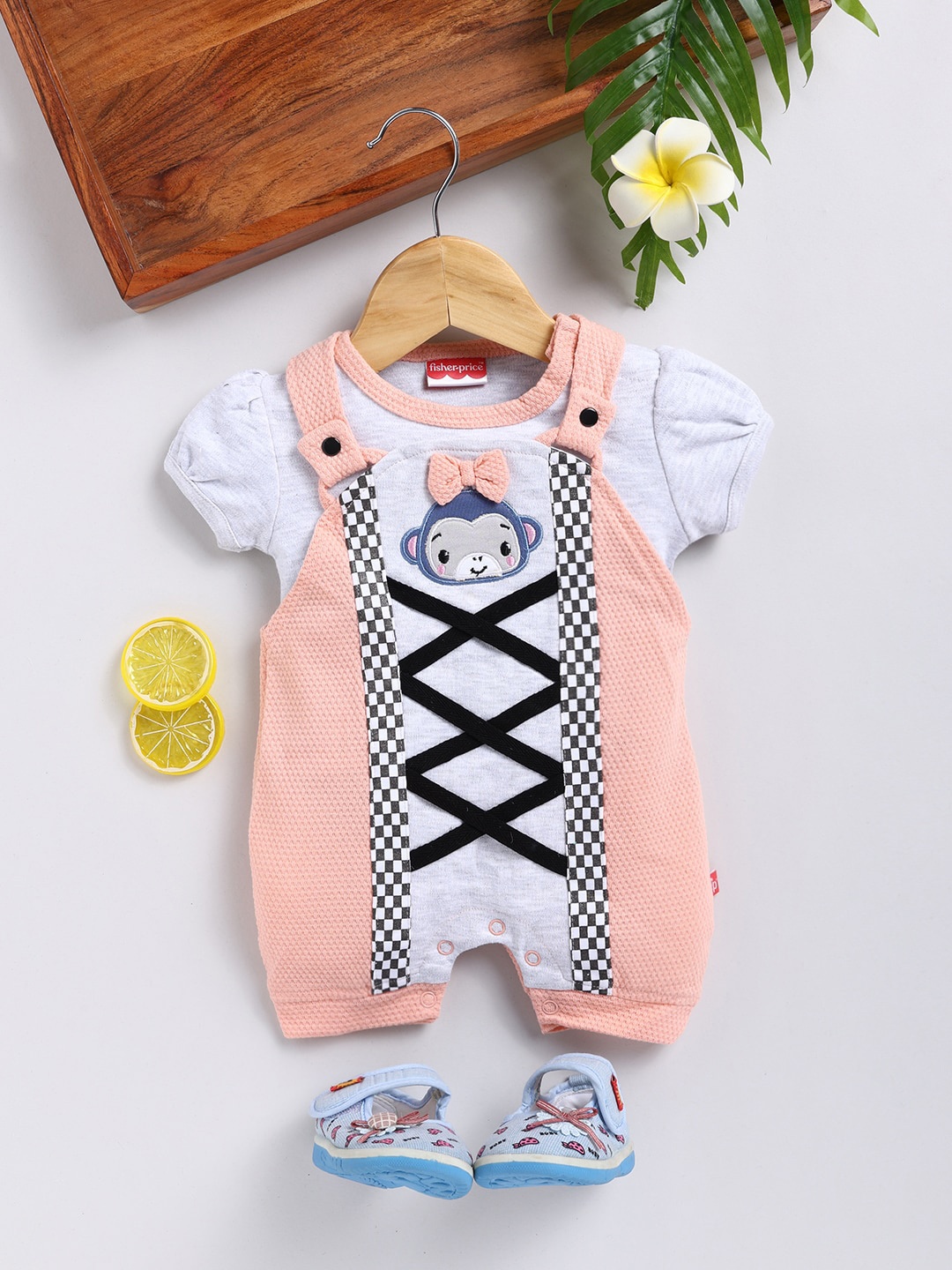 

Moms Love Infant Girls Self Design Cotton Dungarees, Peach